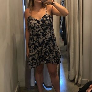 Ramy Brook Blue and Tan Flower Patterned Dress